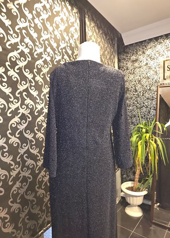 Boncuk İşlemeli Uzun Kollu sıyahi Abiye Elbise - Görsel 5