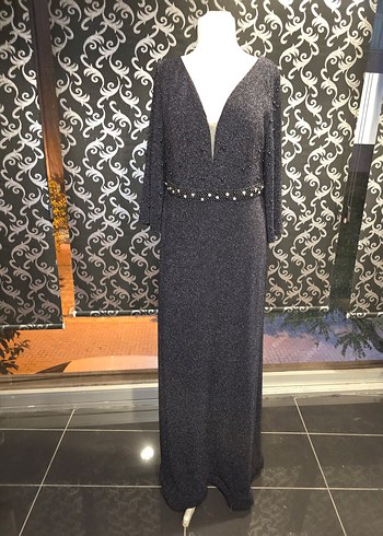 Boncuk İşlemeli Uzun Kollu sıyahi Abiye Elbise - Görsel 4