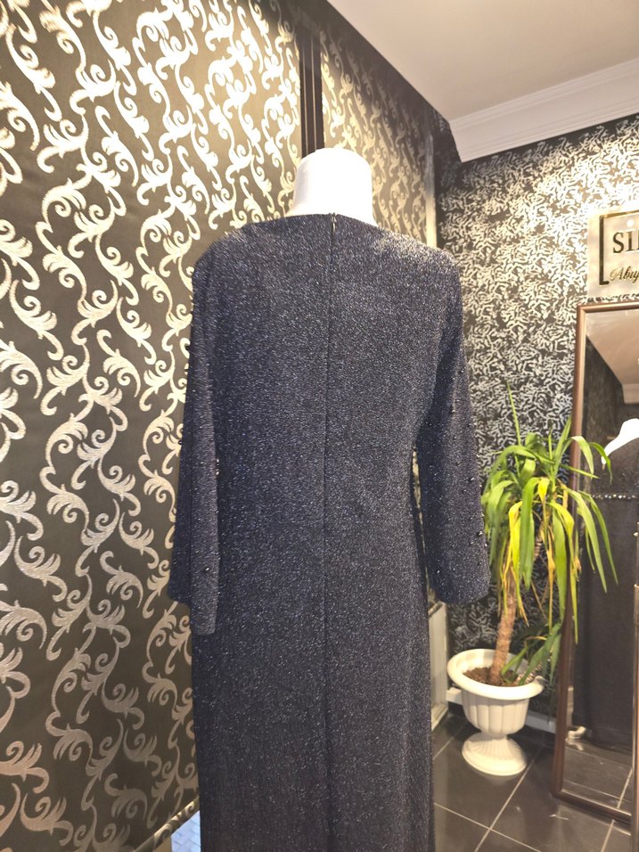 Boncuk İşlemeli Uzun Kollu sıyahi Abiye Elbise - Görsel 5