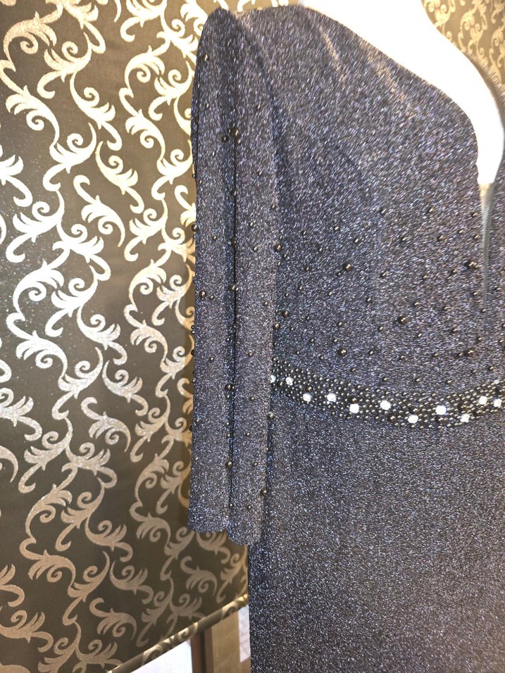 Boncuk İşlemeli Uzun Kollu sıyahi Abiye Elbise - Görsel 2