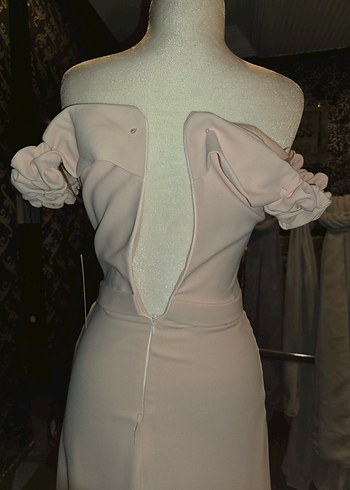 Bej Drapeli Uzun Abiye Elbise - Görsel 5