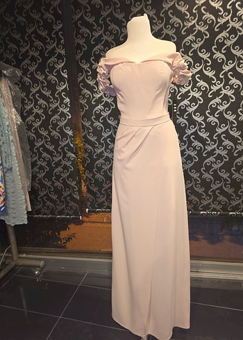 Bej Drapeli Uzun Abiye Elbise - Görsel 2