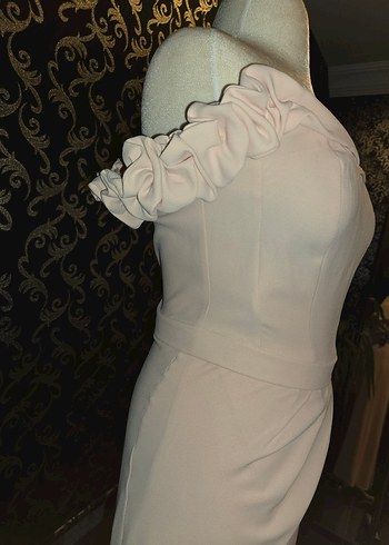 Bej Drapeli Uzun Abiye Elbise - Görsel 4