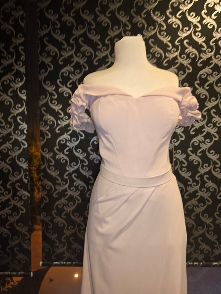 Bej Drapeli Uzun Abiye Elbise - Görsel 3