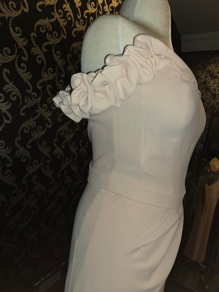 Bej Drapeli Uzun Abiye Elbise - Görsel 4