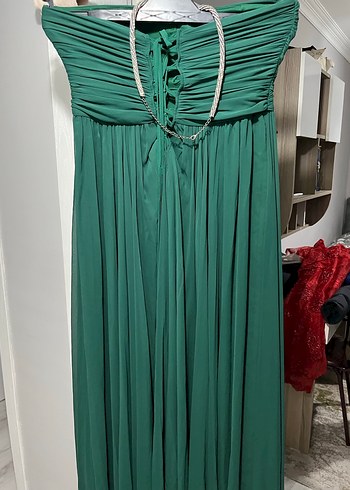 Drapeli Straplez Uzun Yeşil Abiye Elbise - Görsel 2