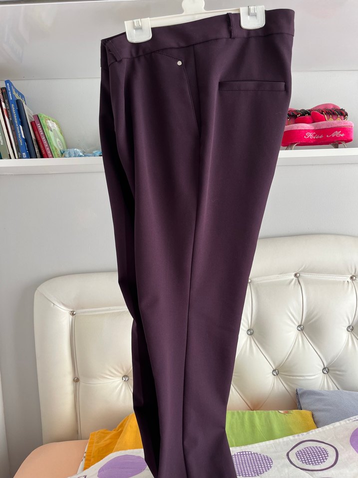 Düğmeli Mor Midi Kumaş Kadın Pantolon - Görsel 2