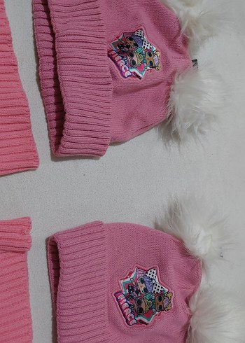 5-8 Yaş, 22 cm Beden Pembe Nakışlı Çocuk Bere ve Boyunluk Takımı