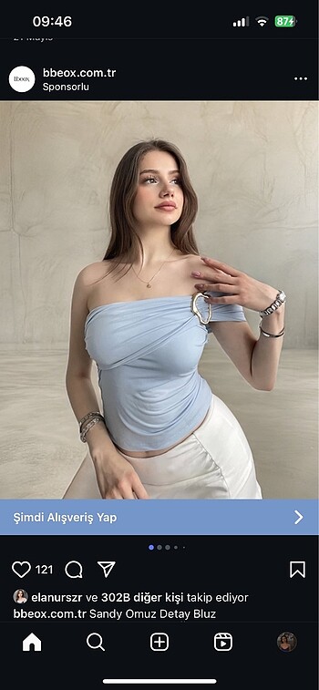 bebek mavisi gold detaylı bluz