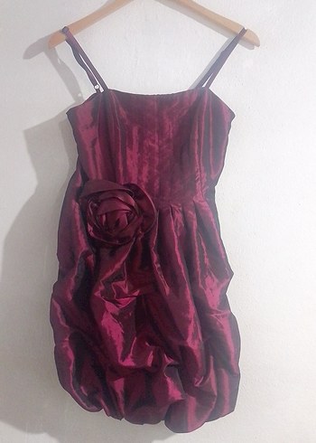 #Bordo Drapeli Midi Abiye Elbise
