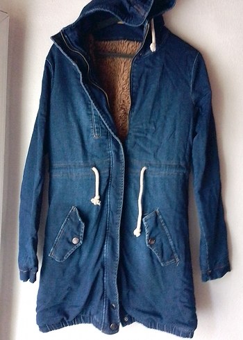 #Düğmeli Koyu Mavi Kadın Denim Ceket