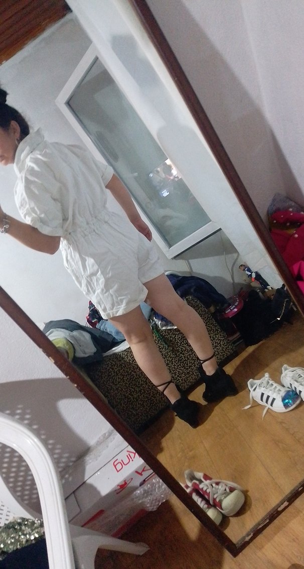 Kadın Beyaz Kısa Tulum, Rahat Kesim - Görsel 2