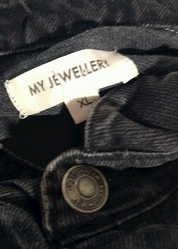 #Siyah Kısa Kollu Denim Tulum - Görsel 3