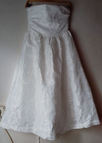 #Beyaz Straplez Midi Vintage Gelinlik