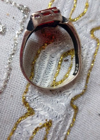 #Koyu Kırmızı Vintage Erkek Yüzük 925 ayar - Görsel 2