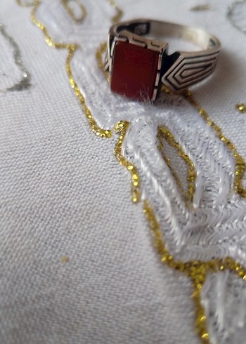 #Koyu Kırmızı Vintage Erkek Yüzük 925 ayar - Görsel 3