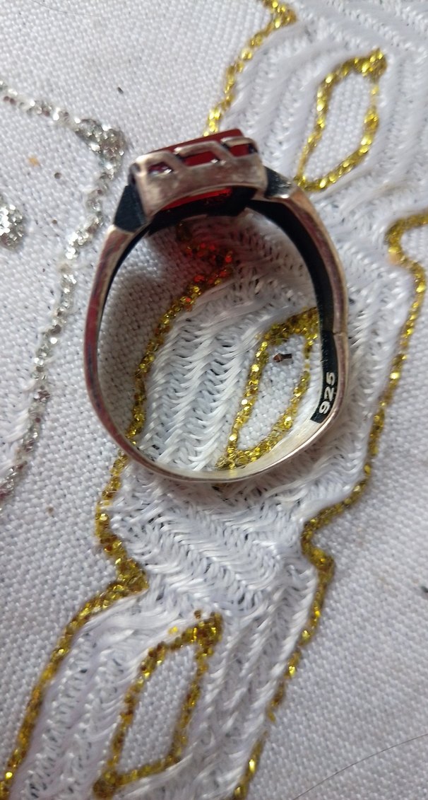 #Koyu Kırmızı Vintage Erkek Yüzük 925 ayar - Görsel 2