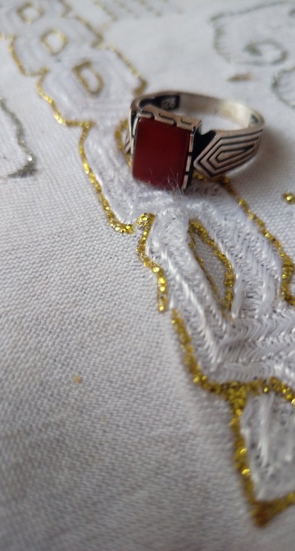 #Koyu Kırmızı Vintage Erkek Yüzük 925 ayar - Görsel 3