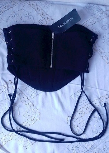 #Siyah Nakışlı Gotik Straplez Bustiyer - Görsel 3