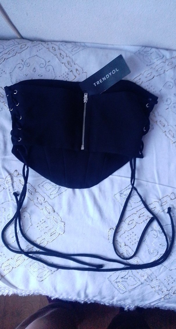 #Siyah Nakışlı Gotik Straplez Bustiyer - Görsel 3