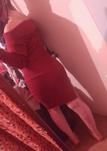 #Kırmızı Uzun Kollu Midi Hamile Elbisesi - Görsel 2