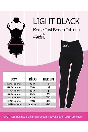 m Beden Light Black Korse Tayt