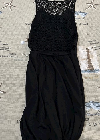 Siyah, Salaş, Yüksek Yakalı Uzun Elbise önden yırtmacı var - Görsel 2