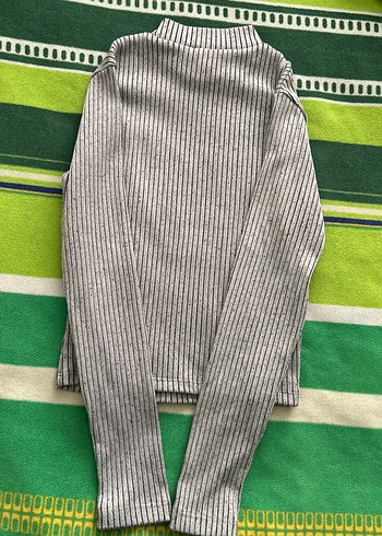 Çizgili Gri Yarım Balıkçı Yaka Triko Kazak - Görsel 2