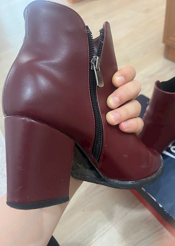 Diğer Bordo Deri Kadın Topuklu Bot