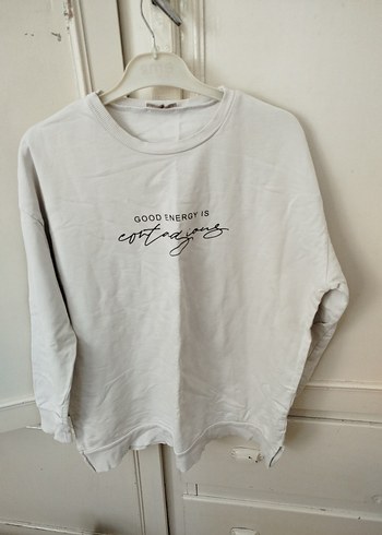 Kadın Beyaz Pamuklu Baskılı Sweatshirt
