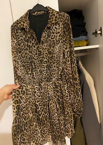 Leopar Desenli mini elbise - Görsel 3