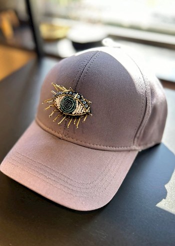 Boncuk İşlemeli Gri Kadın Şapka - Görsel 2