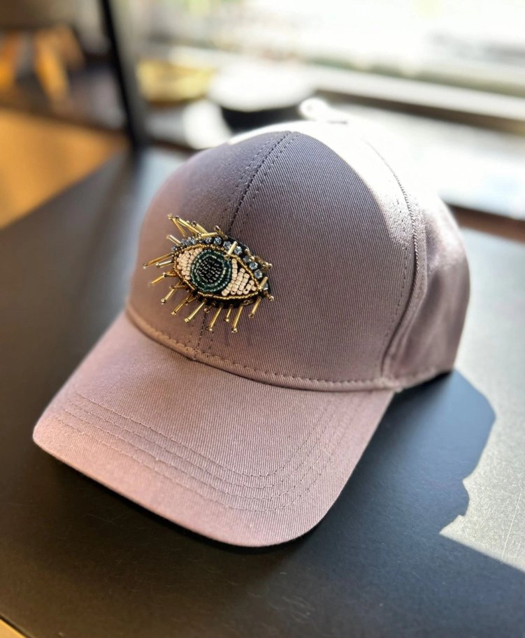 Boncuk İşlemeli Gri Kadın Şapka - Görsel 2