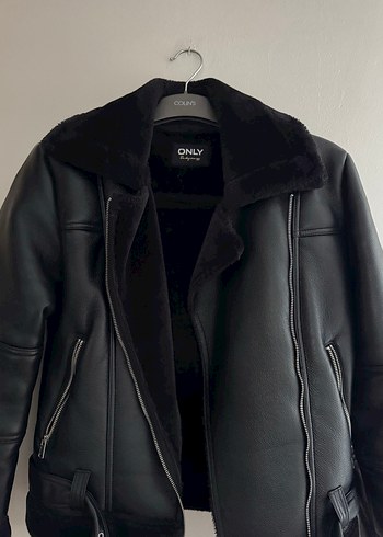 Deri Siyah Kemerli Biker Ceket - Görsel 3