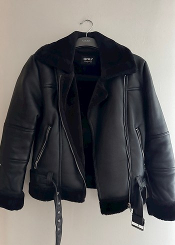 Deri Siyah Kemerli Biker Ceket - Görsel 2