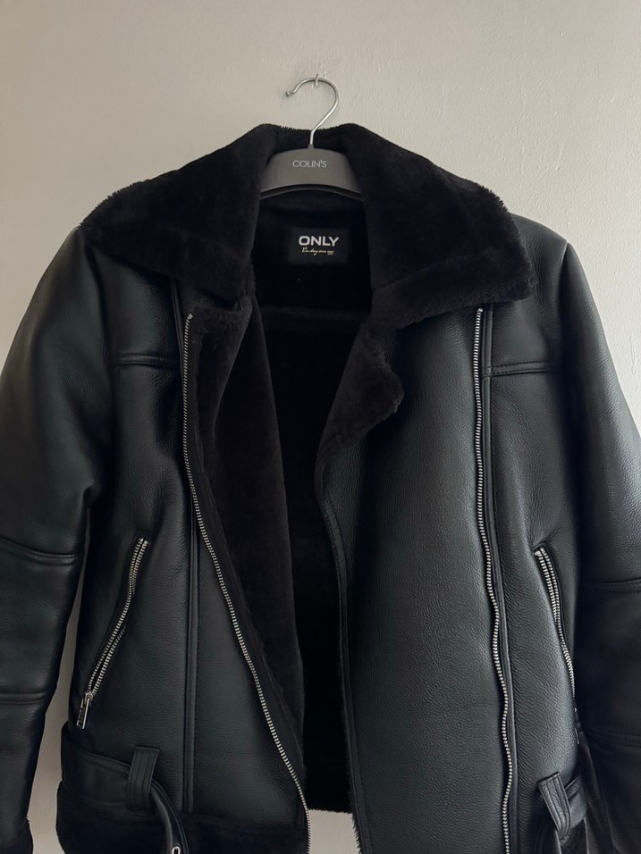 Deri Siyah Kemerli Biker Ceket - Görsel 3