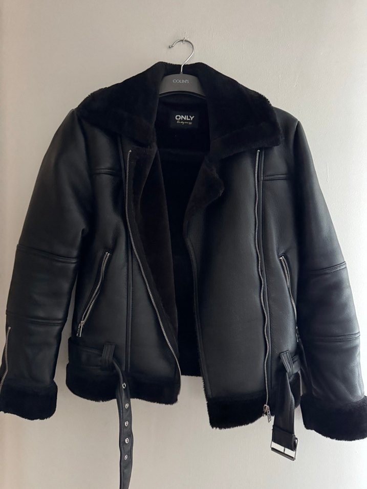 Deri Siyah Kemerli Biker Ceket - Görsel 2