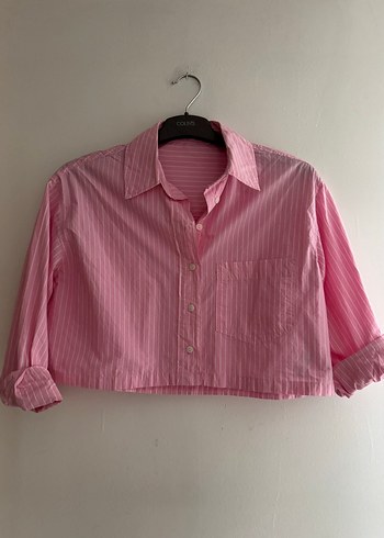 Pembe Çizgili Mini Pamuklu Gömlek - Görsel 2