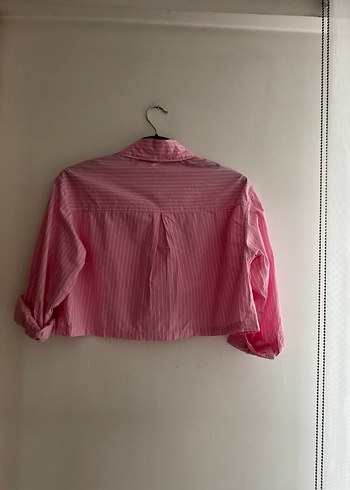 Pembe Çizgili Mini Pamuklu Gömlek - Görsel 4