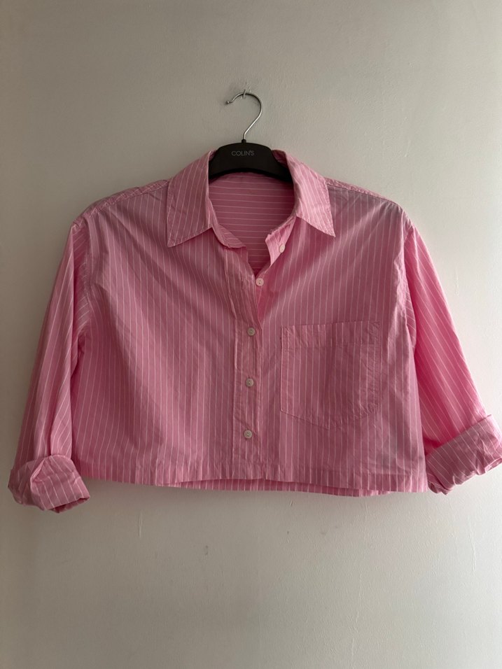 Pembe Çizgili Mini Pamuklu Gömlek - Görsel 2