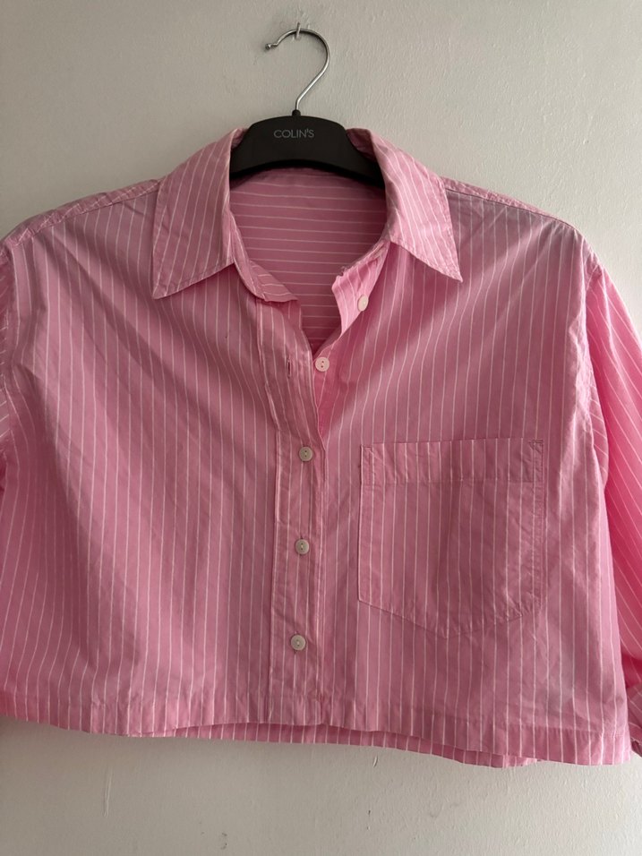 Pembe Çizgili Mini Pamuklu Gömlek - Görsel 3