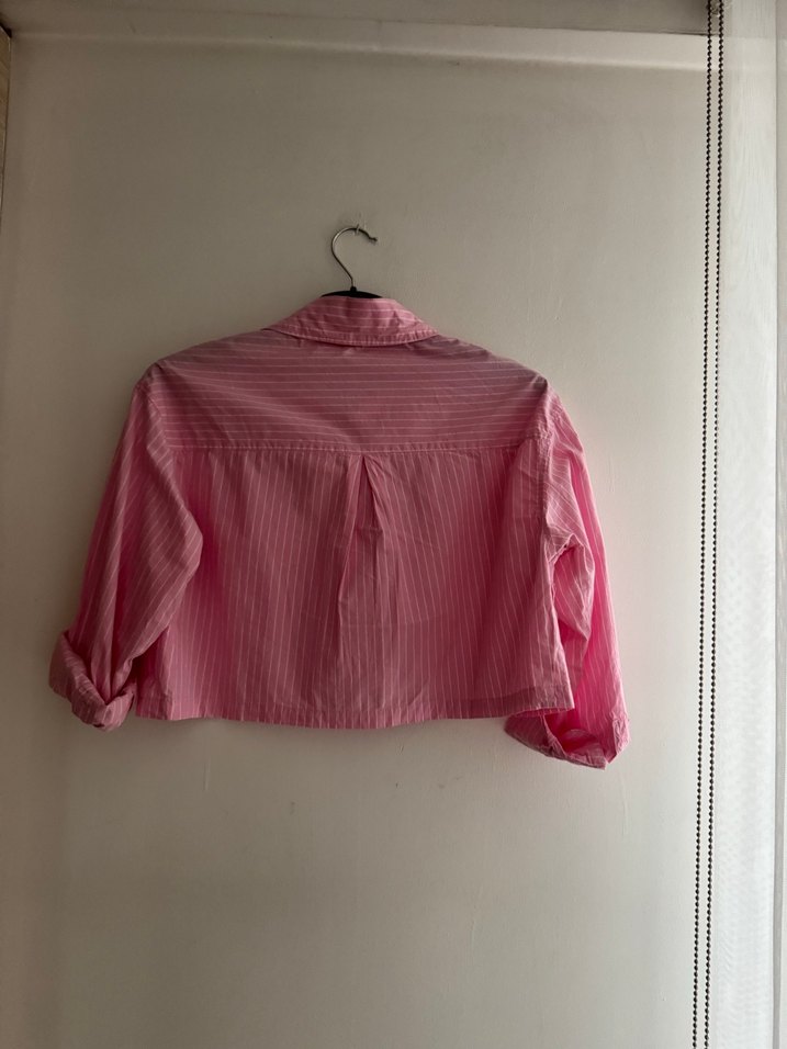 Pembe Çizgili Mini Pamuklu Gömlek - Görsel 4