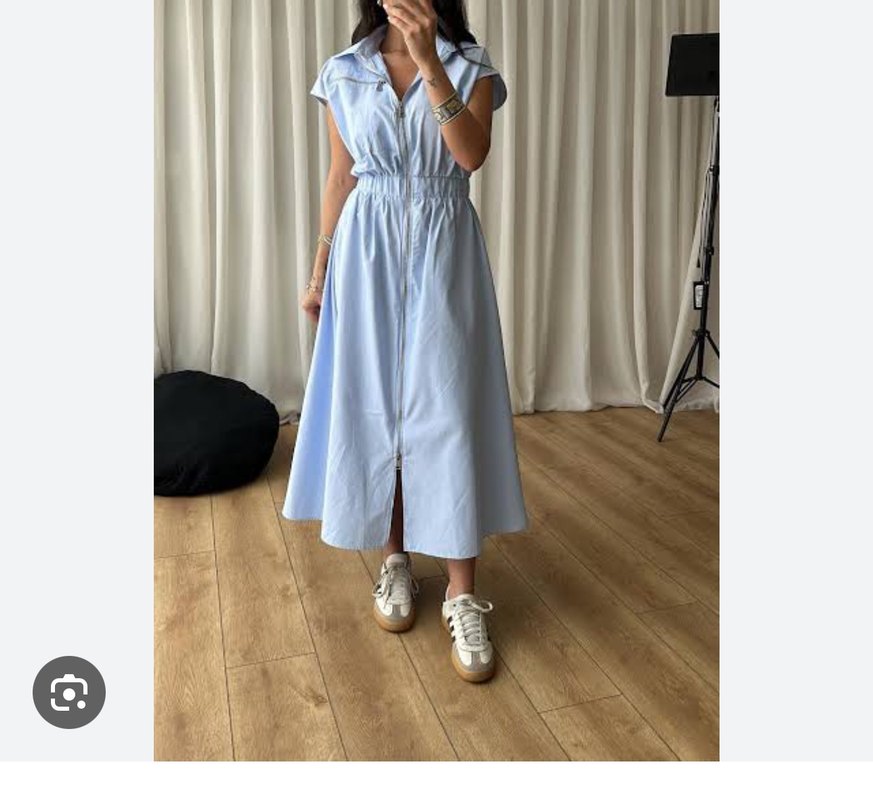 Mavi Fermuarlı Pamuklu Uzun Elbise - Görsel 2