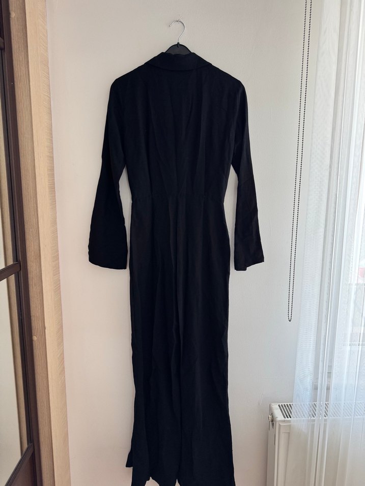 Siyah Uzun Keten Tulum, - Görsel 4