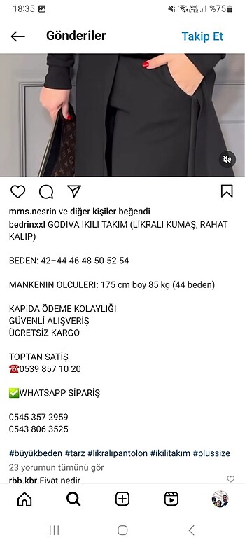 44 Beden siyah Renk Büyük beden Takım