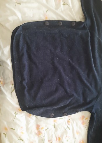 Düğmeli lacivert simli on triko tunik - Görsel 3