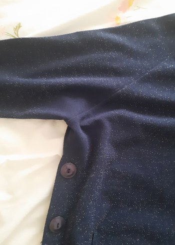 Düğmeli lacivert simli on triko tunik - Görsel 5