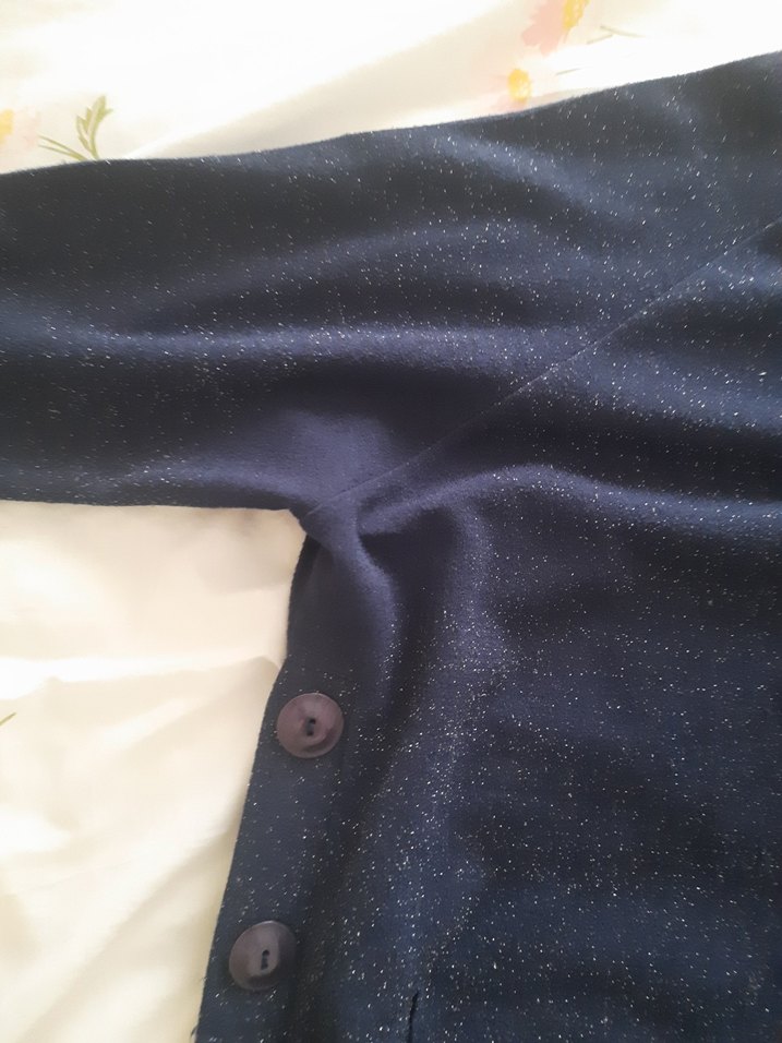 Düğmeli lacivert simli on triko tunik - Görsel 5