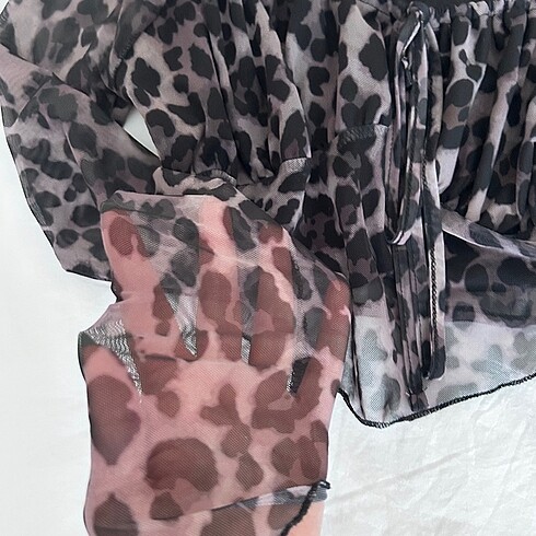 Leoparlı eldivenli crop