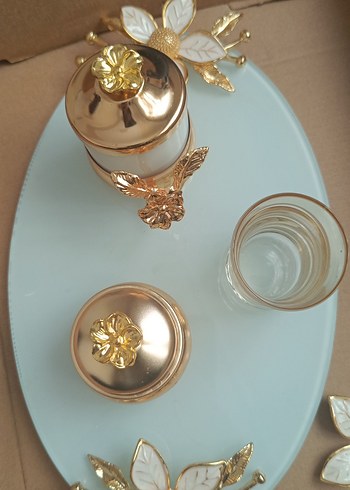 Beyaz Çiçekli Dekoratif Tepsi nişan tepsisi ve kahve tepsisi - Görsel 2